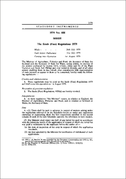 The Seeds (Fees) Regulations 1979
