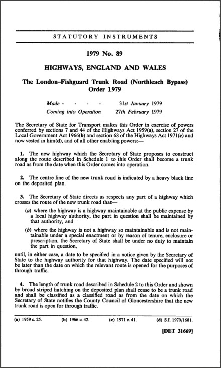 The London-Fishguard Trunk Road (Northleach Bypass) Order 1979