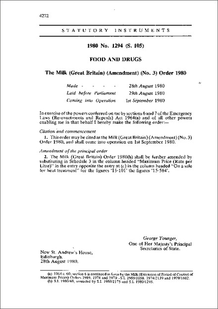The Milk (Great Britain) (Amendment) (No. 3) Order 1980