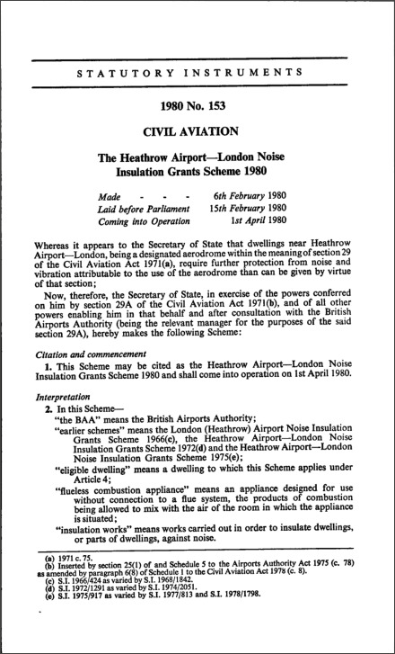 The Heathrow Airport-London Noise Insulation Grants Scheme 1980