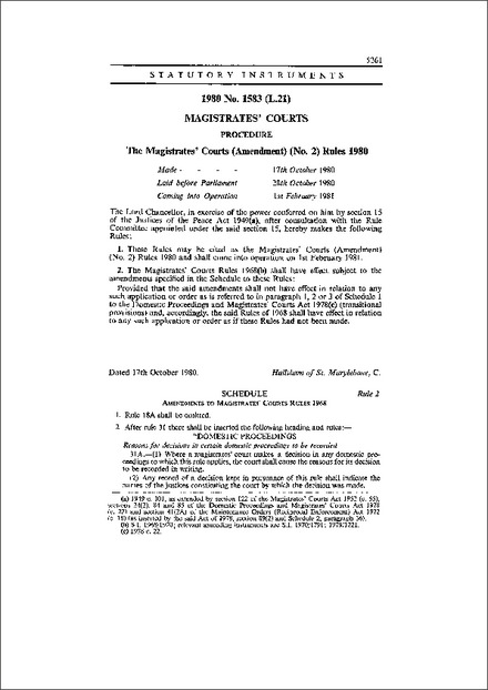 The Magistrates' Courts (Amendment) (No. 2) Rules 1980