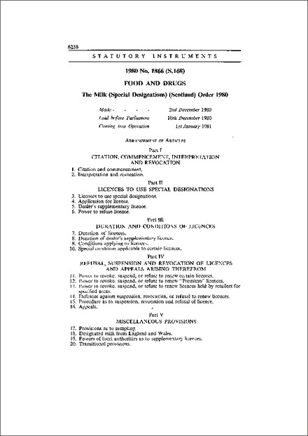 The Milk (Special Designations) (Scotland) Order 1980