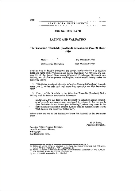 The Valuation Timetable (Scotland) Amendment (No. 2) Order 1980