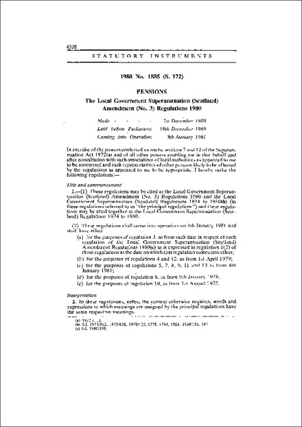The Local Government Superannuation (Scotland) Amendment (No. 3) Regulations 1980