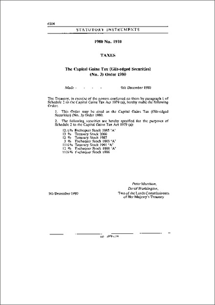 The Capital Gains Tax (Gilt-edged Securities) (No. 3) Order 1980