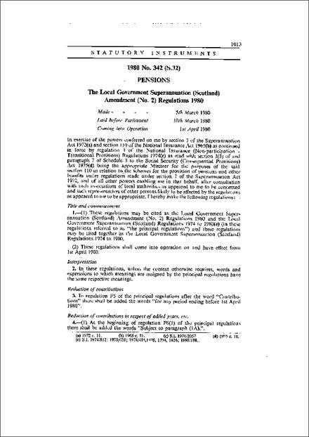 The Local Government Superannuation (Scotland) Amendment (No. 2) Regulations 1980