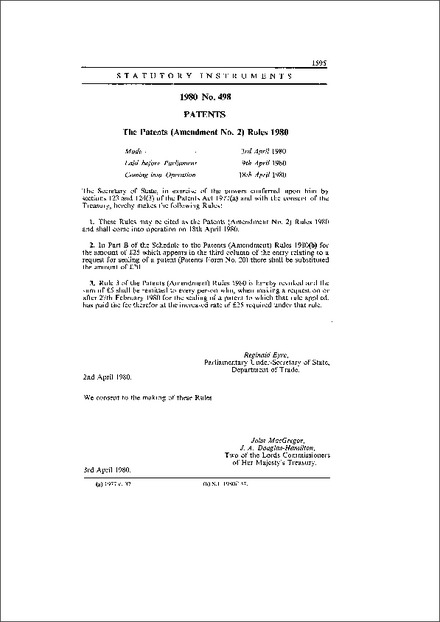 The Patents (Amendment No. 2) Rules 1980