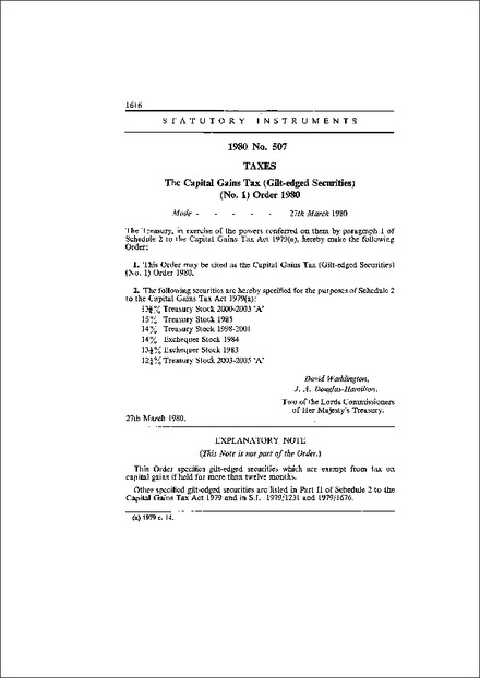 The Capital Gains Tax (Gilt-edged Securities) (No. 1) Order 1980