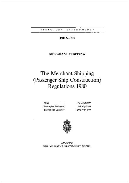 The Merchant Shipping (Passenger Ship Construction) Regulations 1980