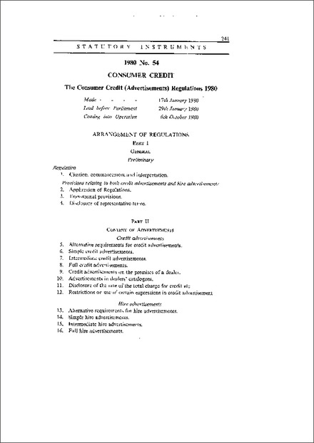 The Consumer Credit (Advertisements) Regulations 1980