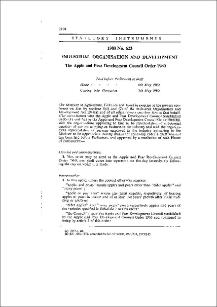 The Apple and Pear Development Council Order 1980