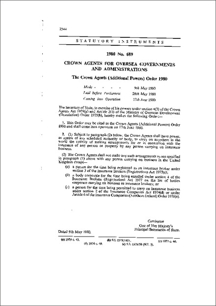 The Crown Agents (Additional Powers) Order 1980