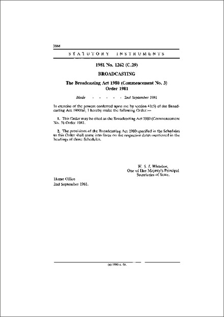 The Broadcasting Act 1980 (Commencement No. 3) Order 1981