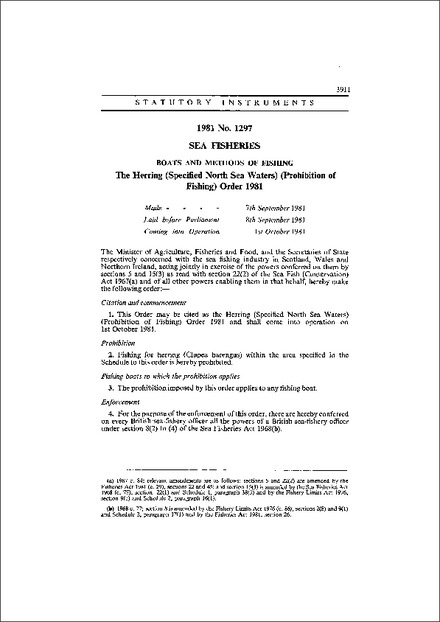 The Herring (Specified North Sea Waters) (Prohibition of Fishing) Order 1981