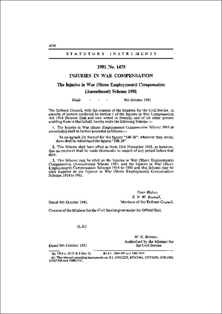 The Injuries in War (Shore Employments) Compensation (Amendment) Scheme 1981