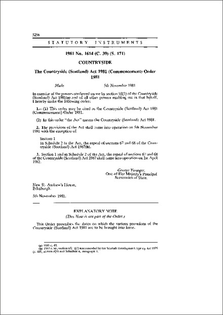 The Countryside (Scotland) Act 1981 (Commencement) Order 1981