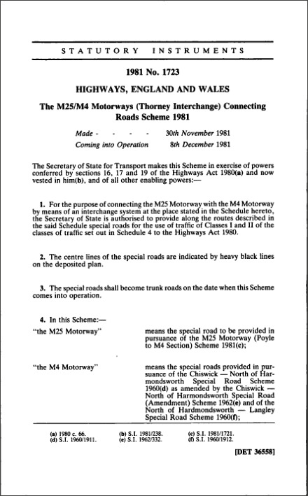 The M25/M4 Motorways (Thorney Interchange) Connecting Roads Scheme 1981