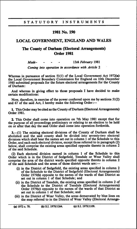 The County of Durham (Electoral Arrangements) Order 1981