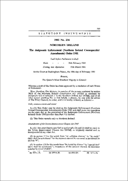 The Judgments Enforcement (Northern Ireland Consequential Amendments) Order 1981