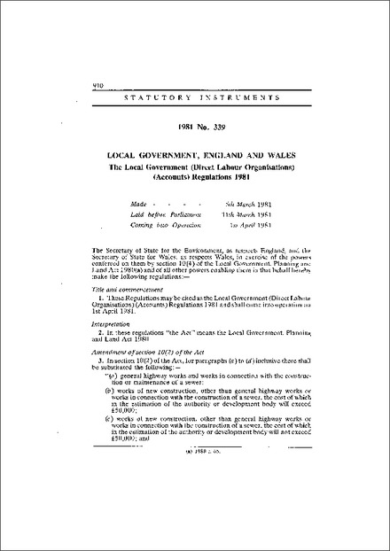 The Local Government (Direct Labour Organisations) (Accounts) Regulations 1981