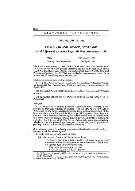 Act of Adjournal (Criminal Legal Aid Fees Amendment) 1981