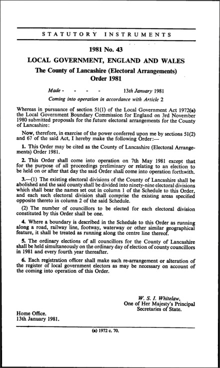 The County of Lancashire (Electoral Arrangements) Order 1981