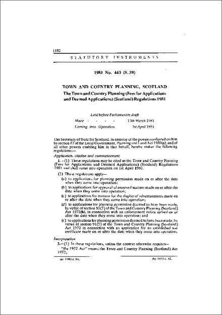 The Town and Country Planning (Fees for Applications and Deemed Applications) (Scotland) Regulations 1981