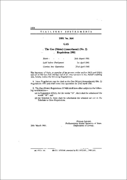The Gas (Meter) (Amendment) (No. 2) Regulations 1981
