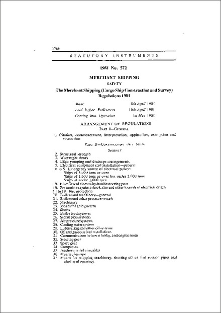 The Merchant Shipping (Cargo Ship Construction and Survey) Regulations 1981