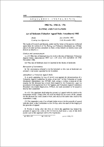 Act of Sederunt (Valuation Appeal Rules Amendment) 1982