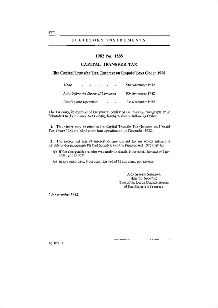 The Capital Transfer Tax (Interest on Unpaid Tax) Order 1982