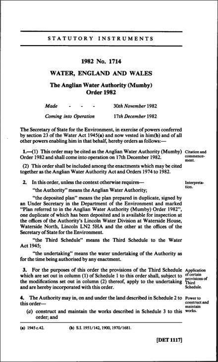 The Anglian Water Authority (Mumby) Order 1982