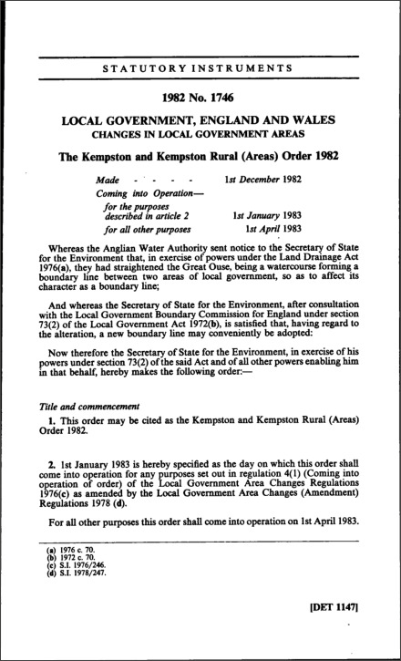 The Kempston and Kempston Rural (Areas) Order 1982