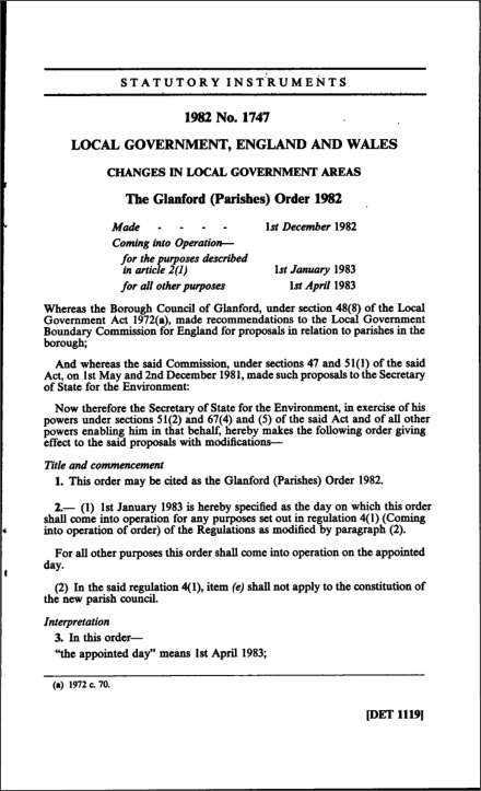 The Glanford (Parishes) Order 1982