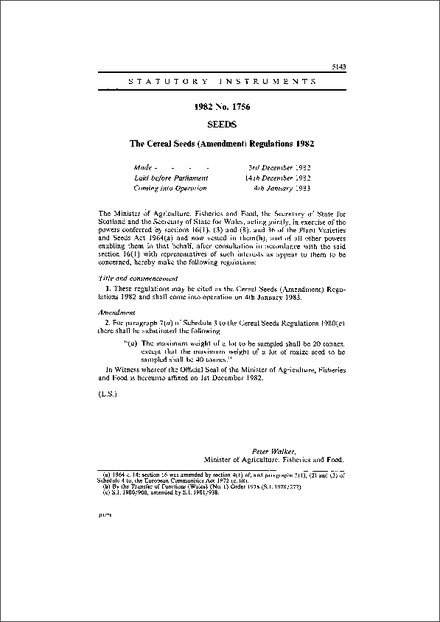 The Cereal Seeds (Amendment) Regulations 1982