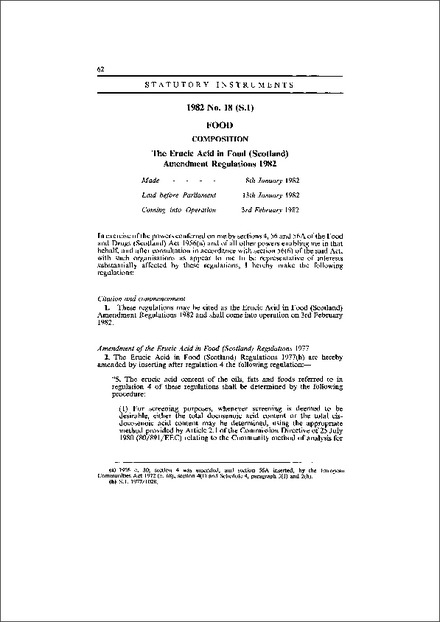 The Erucic Acid in Food (Scotland) Amendment Regulations 1982