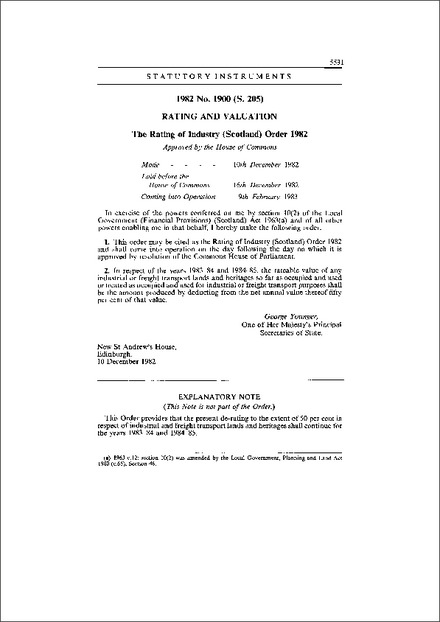 The Rating of Industry (Scotland) Order 1982