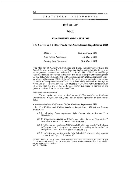 The Coffee and Coffee Products (Amendment) Regulations 1982