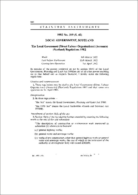 The Local Government (Direct Labour Organisations) (Accounts) (Scotland) Regulations 1982