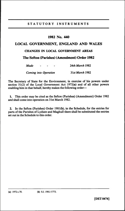 The Sefton (Parishes) (Amendment) Order 1982