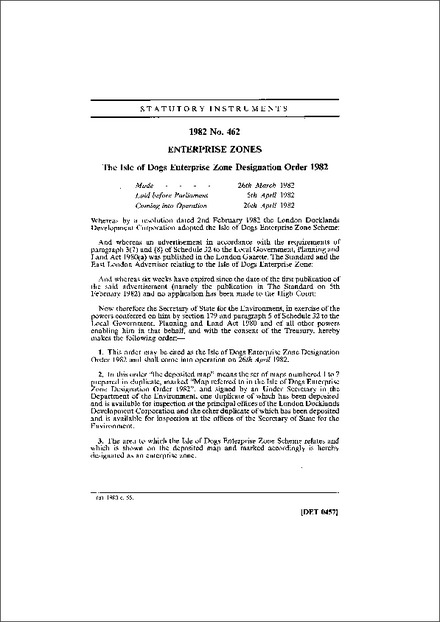The Isle of Dogs Enterprise Zone Designation Order 1982