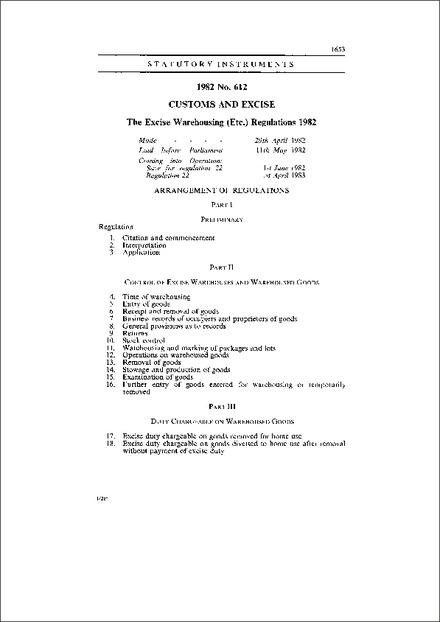 The Excise Warehousing (Etc.) Regulations 1982