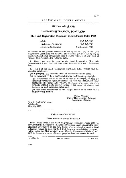 The Land Registration (Scotland) (Amendment) Rules 1982