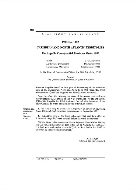 The Anguilla Consequential Provisions Order 1983