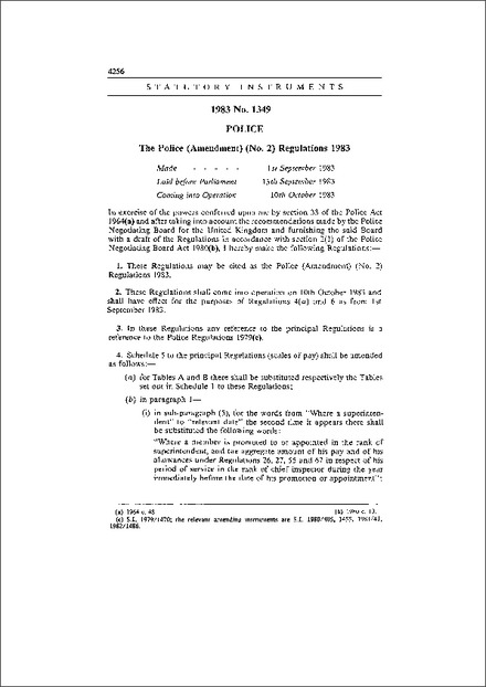 The Police (Amendment) (No. 2) Regulations 1983