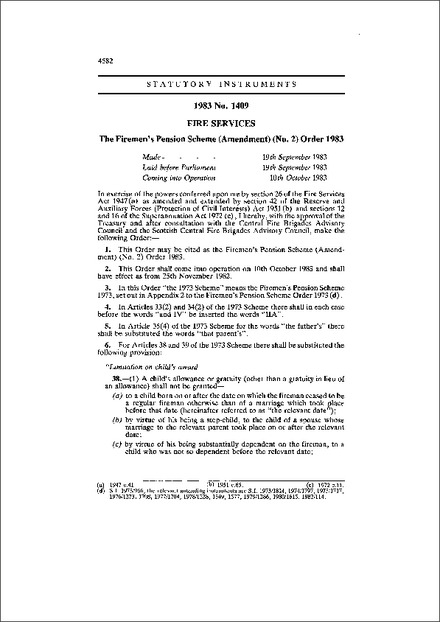 The Firemen's Pension Scheme (Amendment) (No. 2) Order 1983
