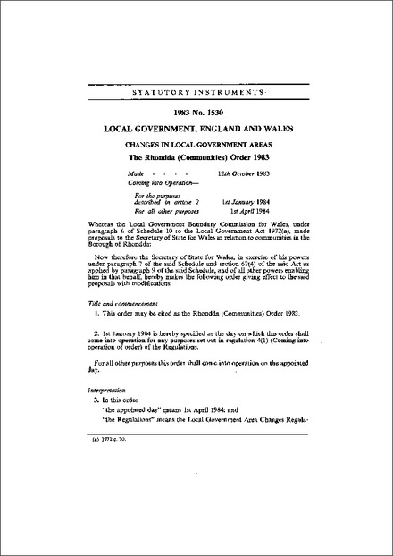 The Rhondda (Communities) Order 1983