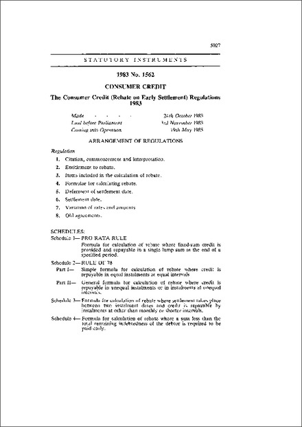 The Consumer Credit (Rebate on Early Settlement) Regulations 1983