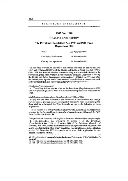 The Petroleum (Regulation) Acts 1928 and 1936 (Fees) Regulations 1983