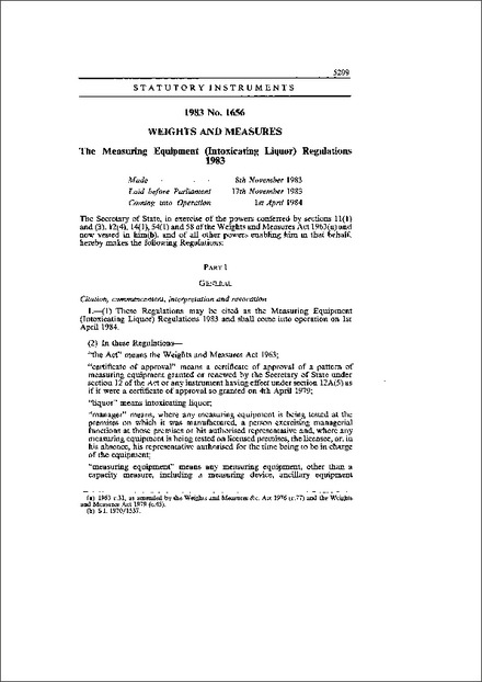 The Measuring Equipment (Intoxicating Liquor) Regulations 1983